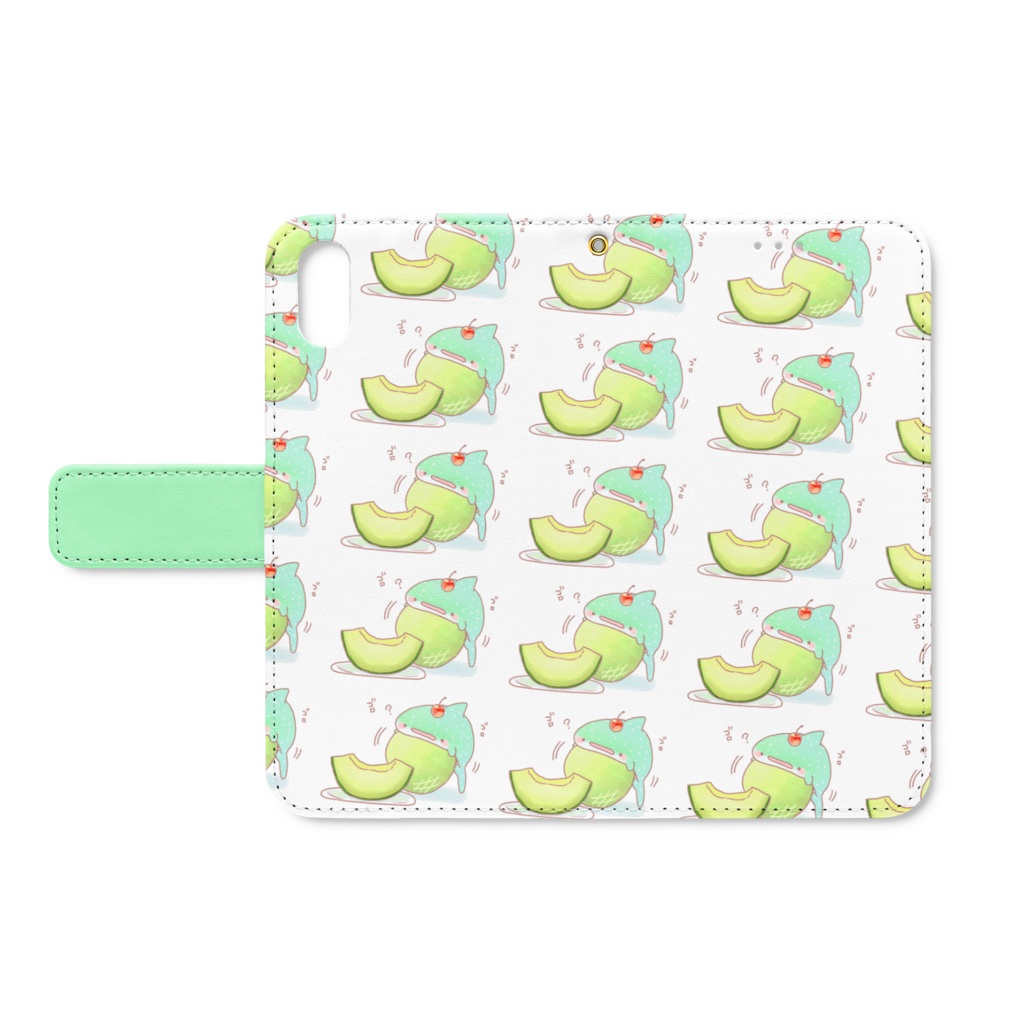 メロンソーダじんべえざめ手帳型iPhoneケース - iPhone XS / X - ストラップ穴 あり