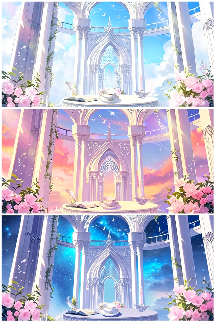 【Vtuber背景】三色生中継間のダイナミックな背景、ドーム光の冠――天使の垂翼の永恒聖Three color live broadcast room dynamic background, the crown of sky light - the eternal saint of angels with drooping wings
