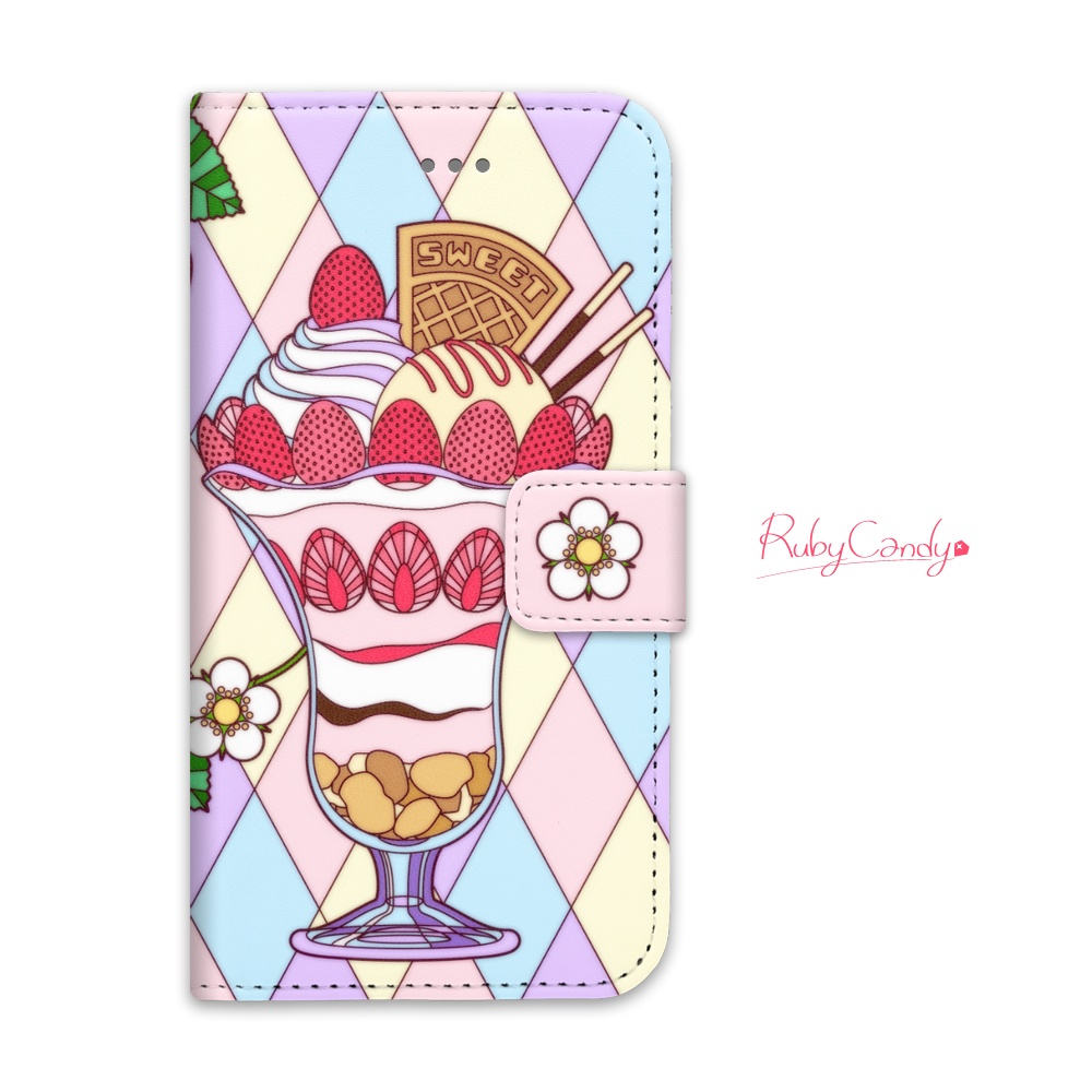 【iPhone】いちごパフェの手帳型スマホケース