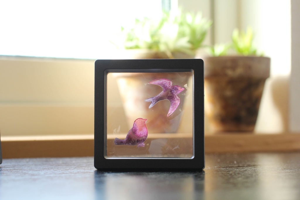 ディスプレイー アルコールインクアートの小鳥セット