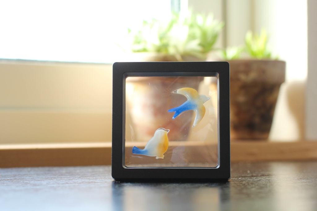 ディスプレイー アルコールインクアートの小鳥セット