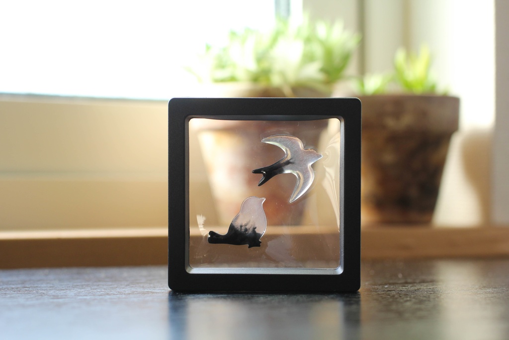 ディスプレイー アルコールインクアートの小鳥セット