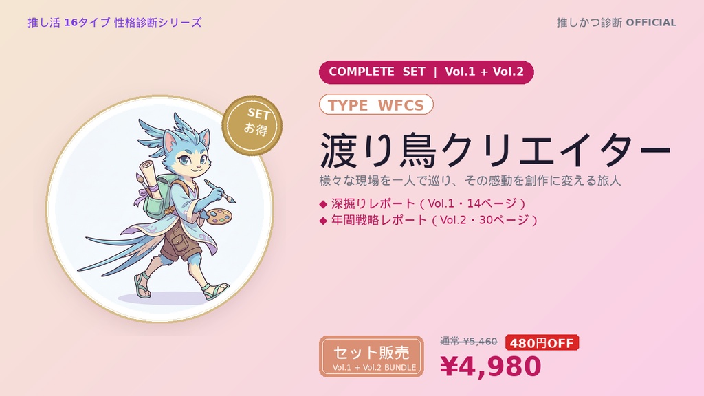【WFCS型「渡り鳥クリエイター」完全セット】推しかつ診断 深掘り＋年間戦略レポート（Vol.1＋Vol.2）