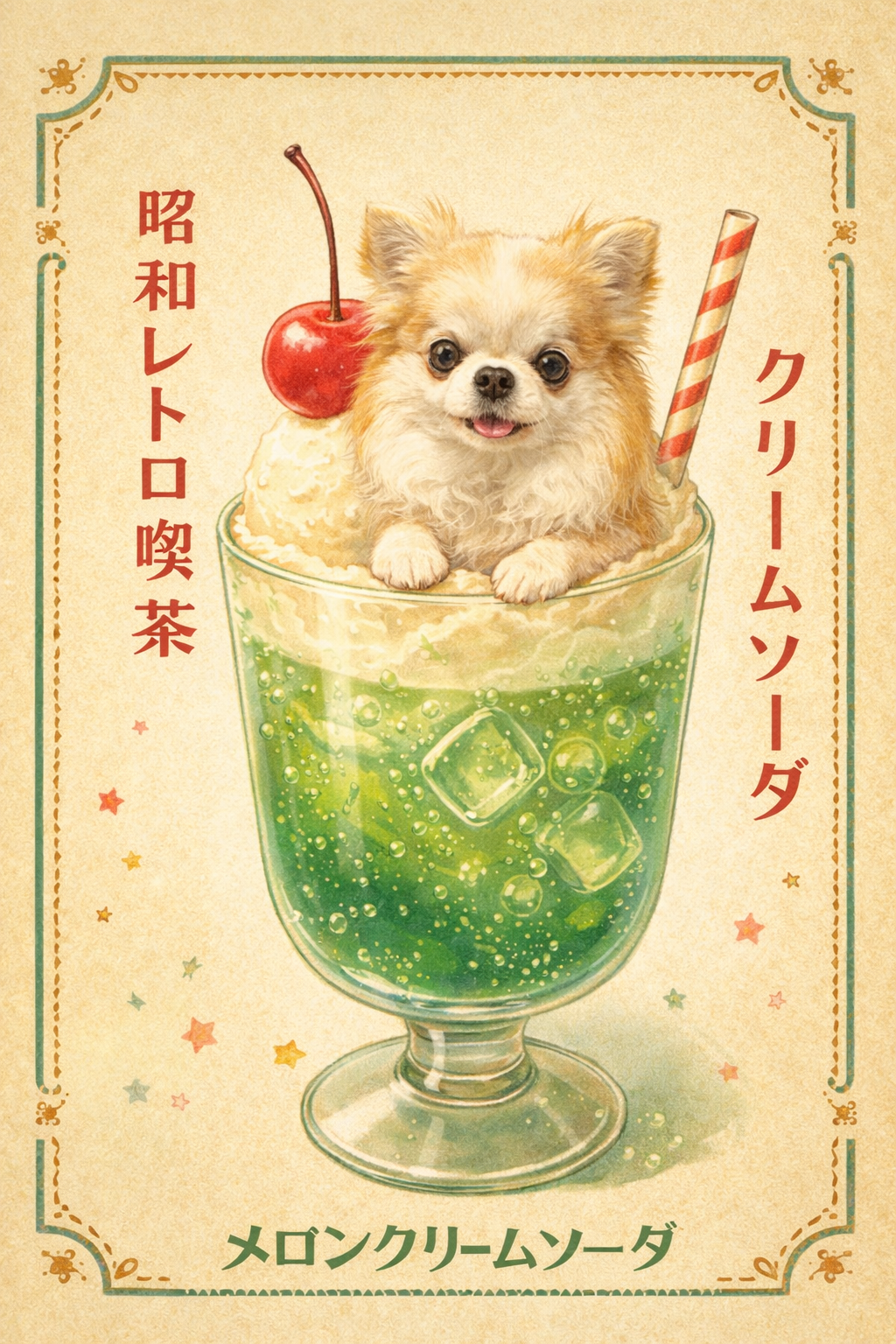 【レトロ喫茶】こっこのクリームソーダ2枚セット|高解像度イラスト - coconut-art - BOOTH