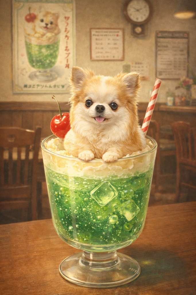 【レトロ喫茶】こっこのクリームソーダ2枚セット｜高解像度イラスト