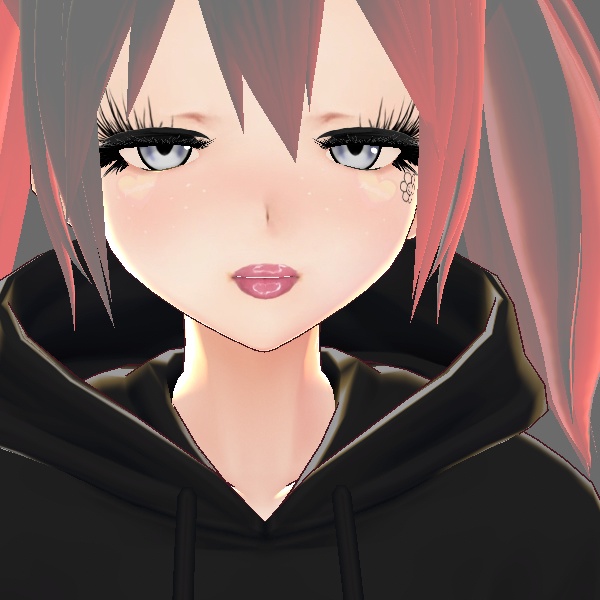 VRoid Makeup - Face Skin - Pink Lipstick, Kawaii Blush, Eyelashes & Black Flower