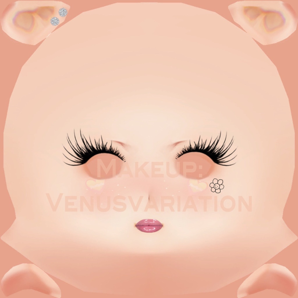 VRoid Makeup - Face Skin - Pink Lipstick, Kawaii Blush, Eyelashes & Black Flower