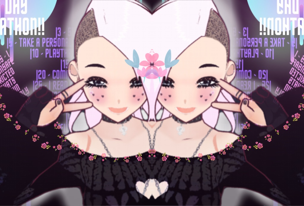 Nail Polish - Nails Set - Black Pink Flower Design