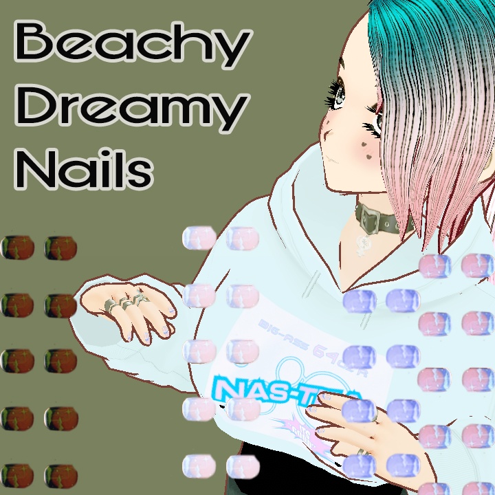 Nail Polish - 4 Nails Set - Beachy Dreamy Clouds Design