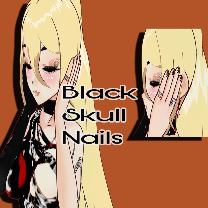 VRoid Nails & Nail Polish Black Skull & Daggers Coffin Style