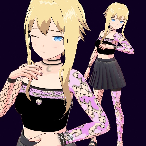 VRoid Camo and Fishnet Top/Tights