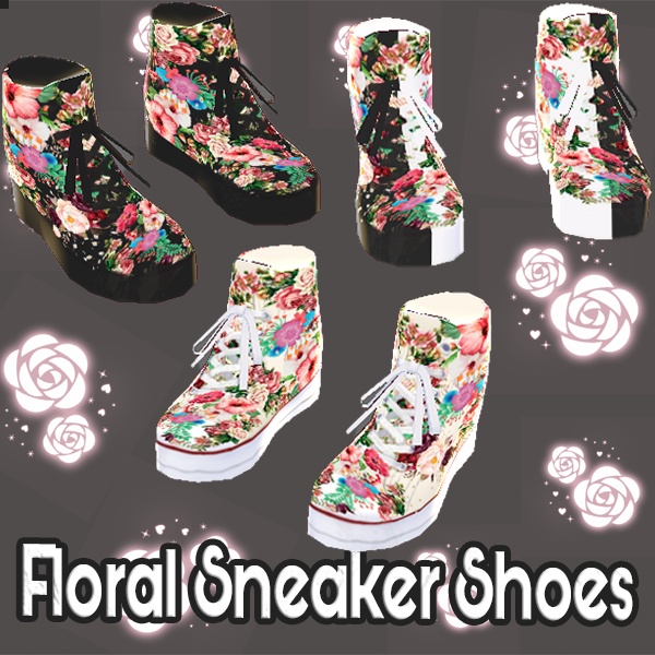 Free  - VRoid Shoes - Flower Sneakers Floral Shoe White