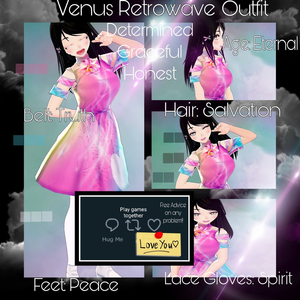 Free - VRoid Dress - Retrowave Hearts Outfit