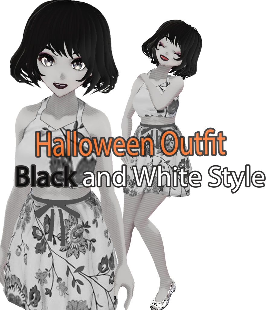VRoid - Black and White - TV Nostalgia 50s Dress