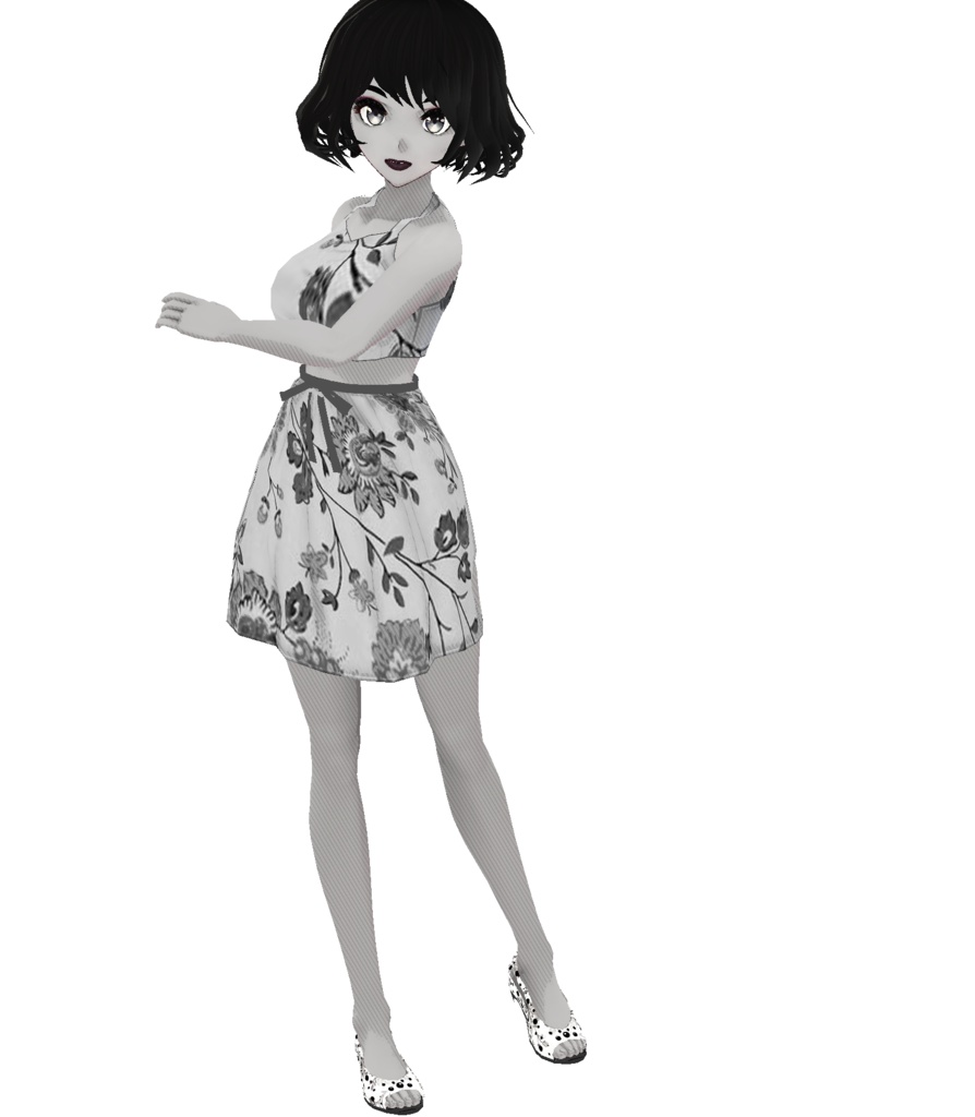 VRoid - Black and White - TV Nostalgia 50s Dress