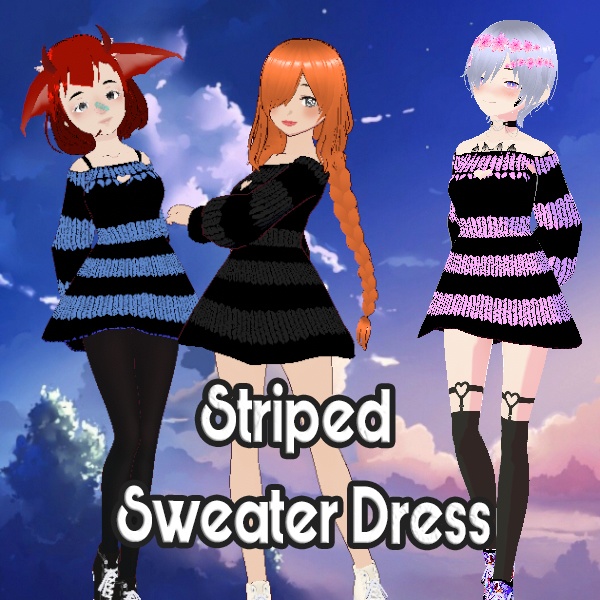VRoid - Sweater Spring Dress Striped (3 Color)