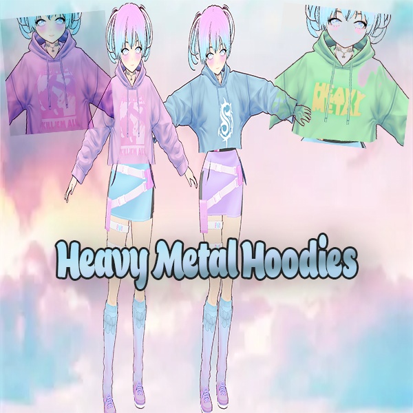 【VRoid】Hoodies - Heavy Metal Pastel Crop Hoodies