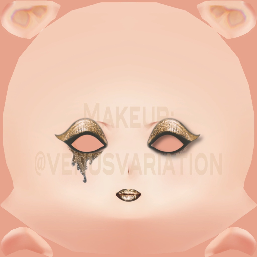 VRoid Makeup - Gold Leaf Drip  - Gold Lipstick, Eyeshadow, Eyeliner, Eyelashes 2 Face Makeup Set
