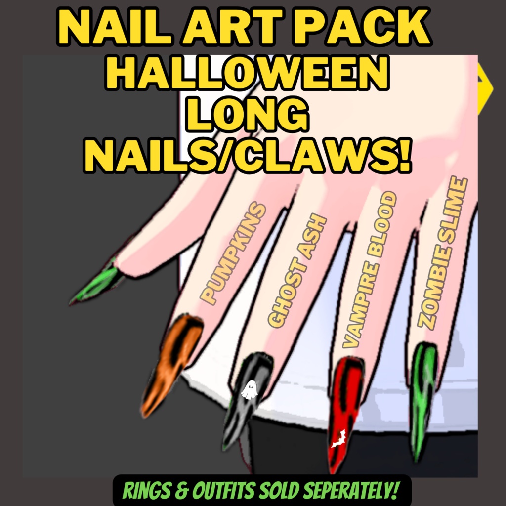 VRoid Long Nails 4 Pack | Bright Nail Polish | Unas Largas