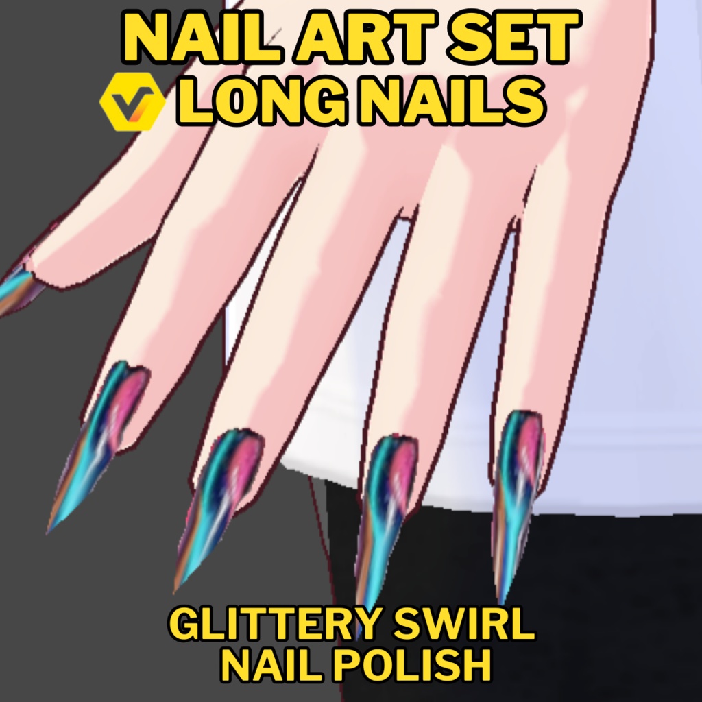 VRoid Long Nails - Glittery Swirl Nail Polish | Nail Art