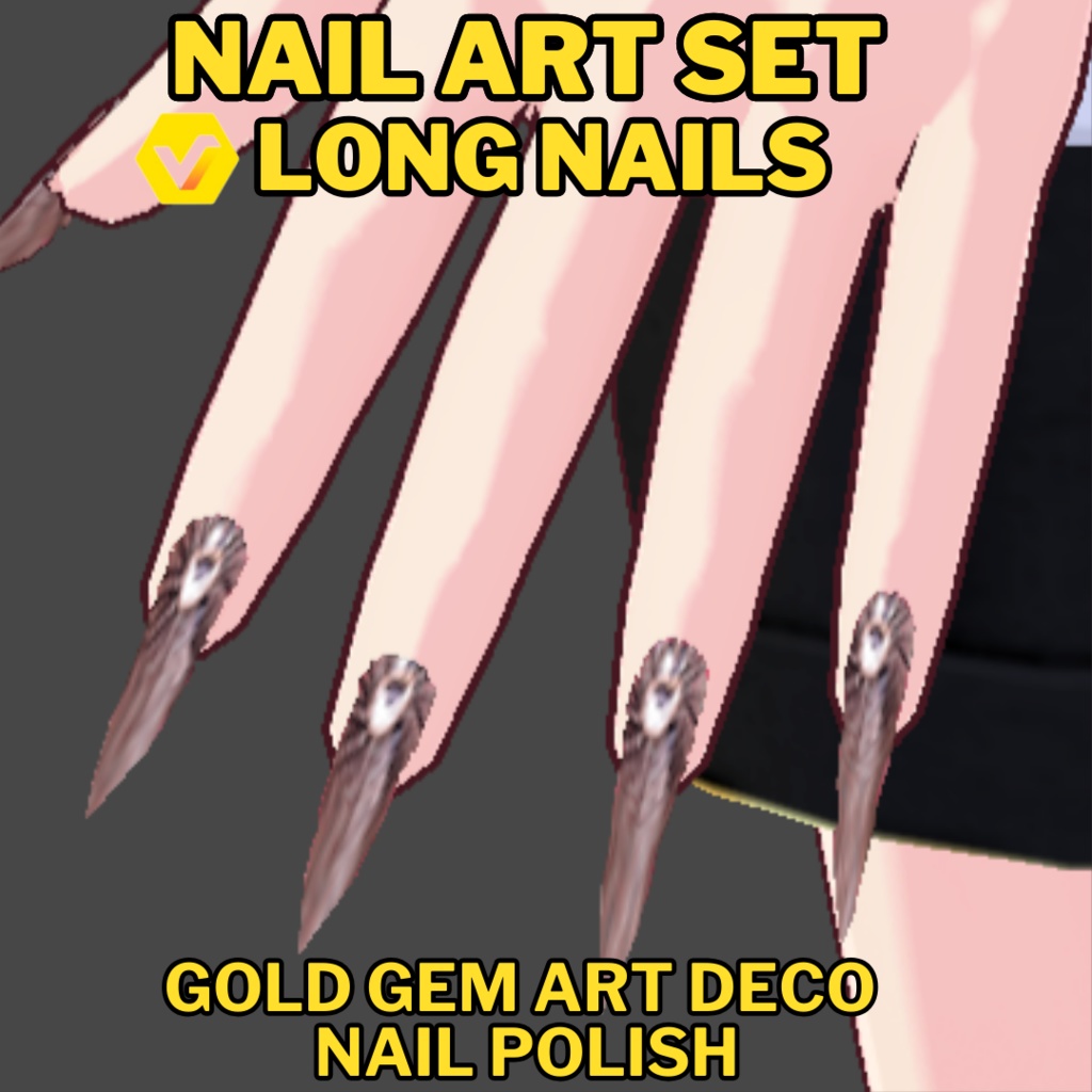 VRoid Long Nails - Gold Gem Art Deco Nail Polish | Nail Art