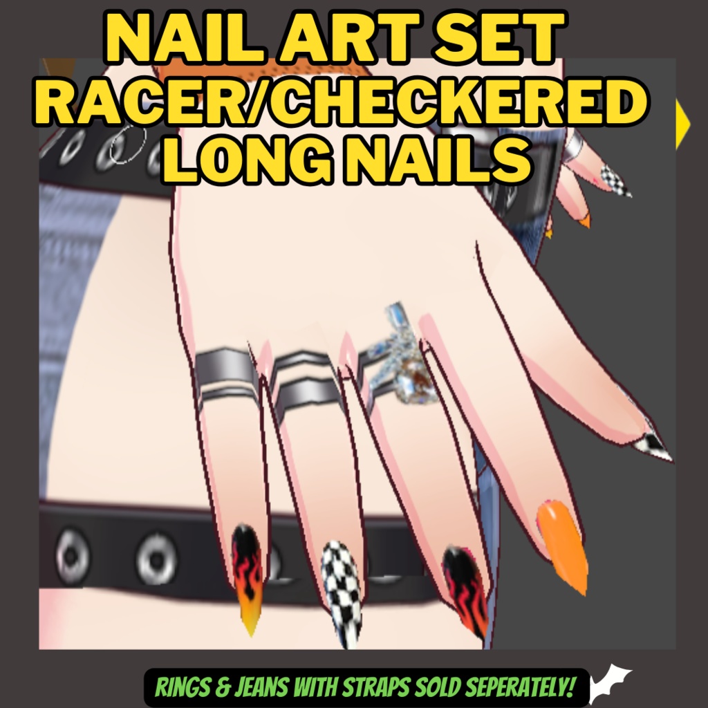 VRoid Nails - Long Nails Nail Art Racer Checkered Nails