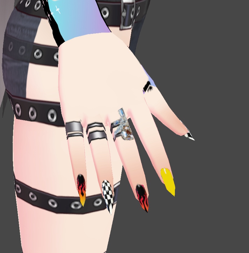 VRoid Nails - Long Nails Nail Art Racer Checkered Nails