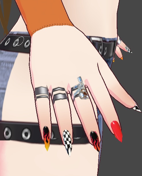 VRoid Nails - Long Nails Nail Art Racer Checkered Nails