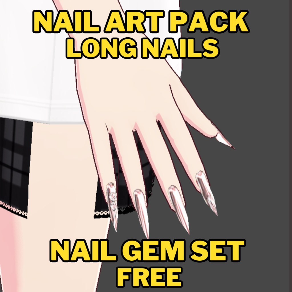 VRoid - Long Nails Silver Gem FREE