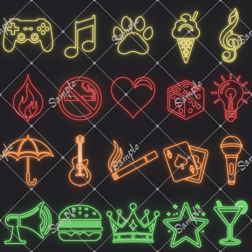 【配信素材】ネオン管風アイコン素材全20種・8色【素材セット】