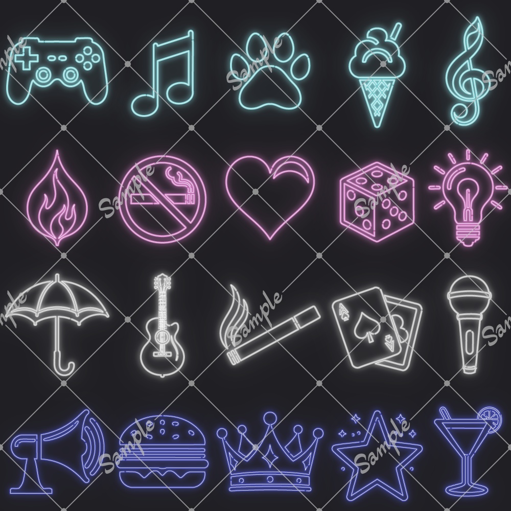 【配信素材】ネオン管風アイコン素材全20種・8色【素材セット】