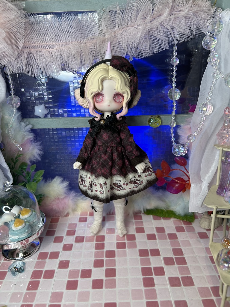 チェック柄長袖ワンピースセット