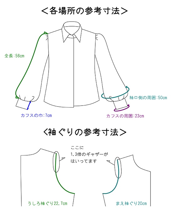長袖パフスリーブの型紙