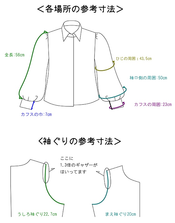 たっぷり長袖パフスリーブの型紙