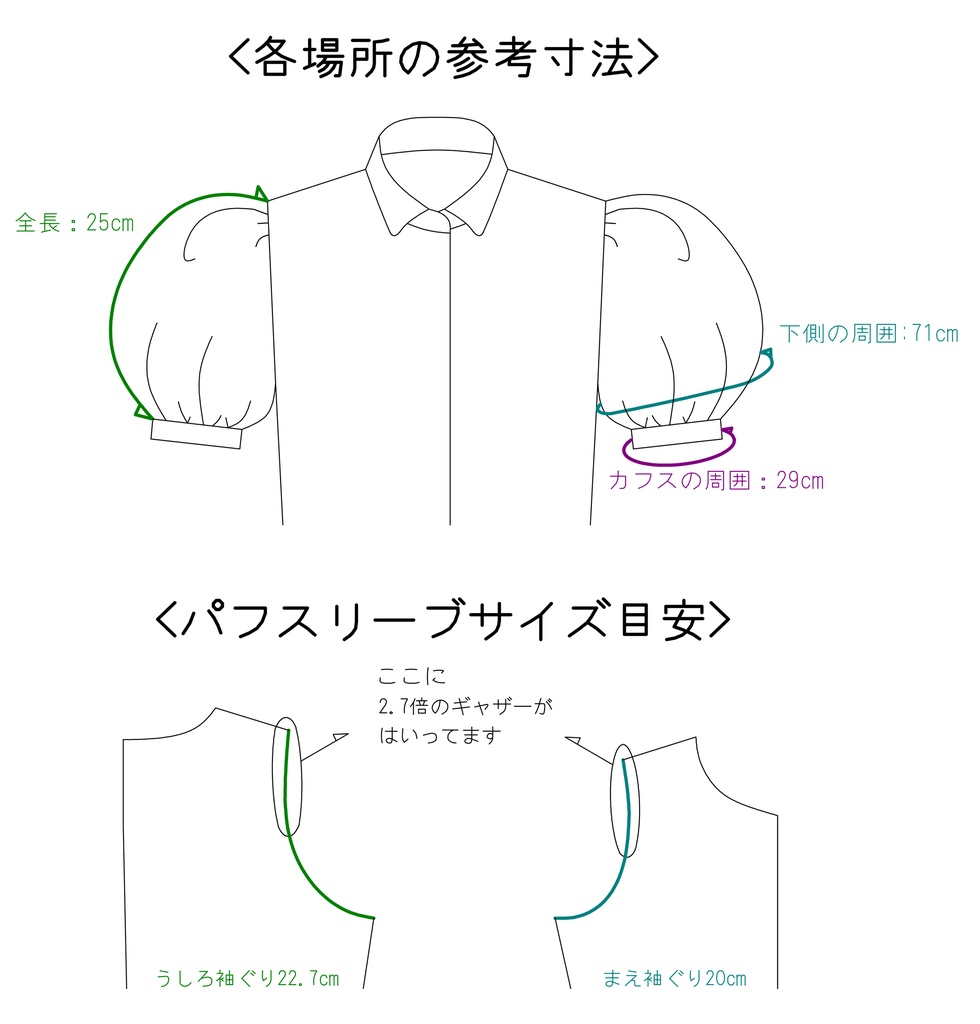 大盛球型パフスリーブの型紙