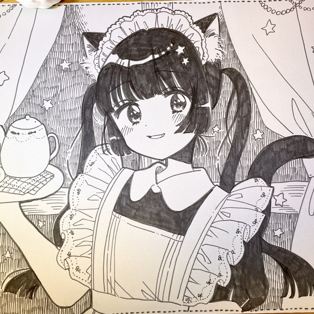 【直筆】猫ちゃんメイドの夜の帳 プレイマット