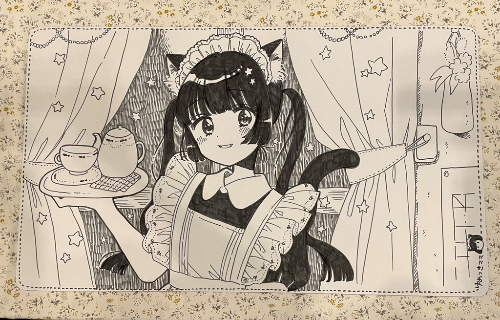 【直筆】猫ちゃんメイドの夜の帳 プレイマット