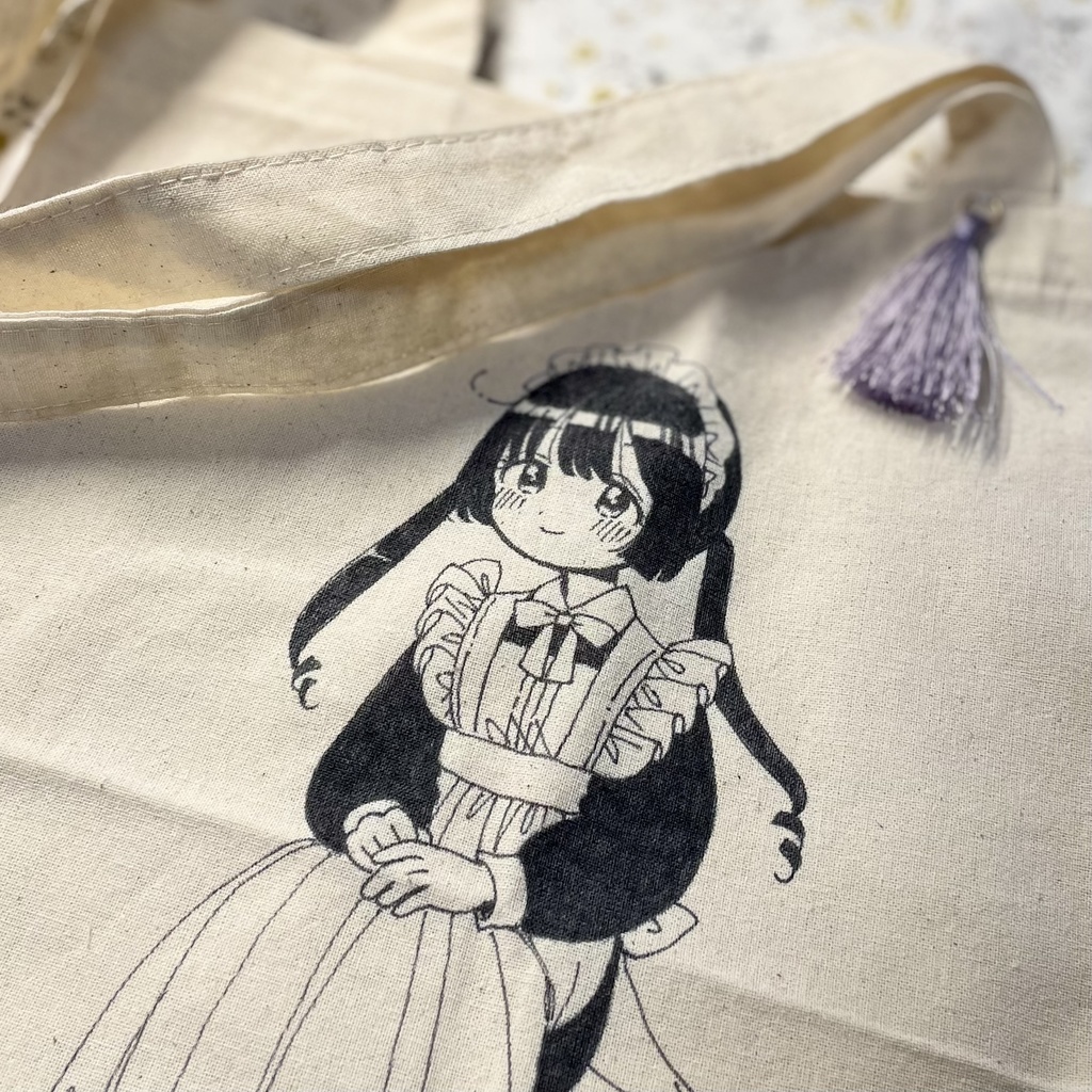 【直筆】イラスト入りA4フラットトートBAG☕メイド