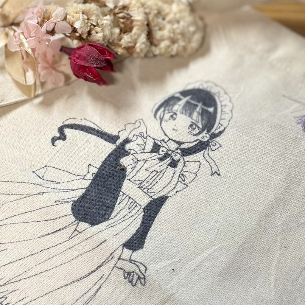【直筆】イラスト入りA4フラットトートBAG☕メイド（くるくる）