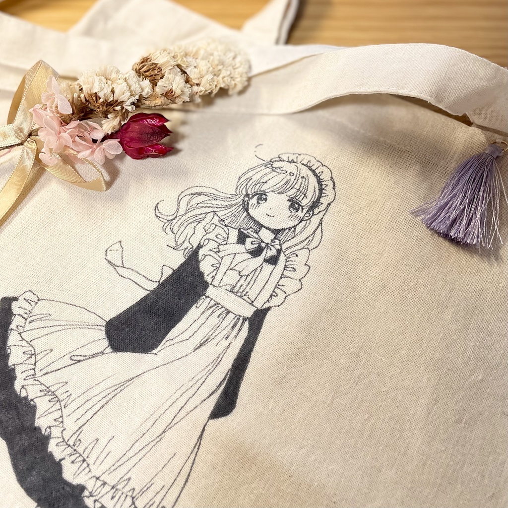 【直筆】イラスト入りA4フラットトートBAG🌟メイド（風）