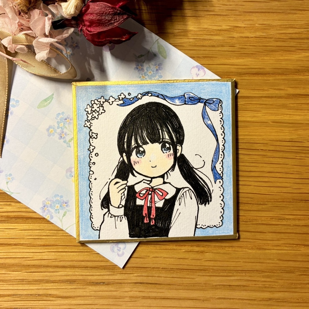 【原画】制服ちゃん豆色紙🩵水色