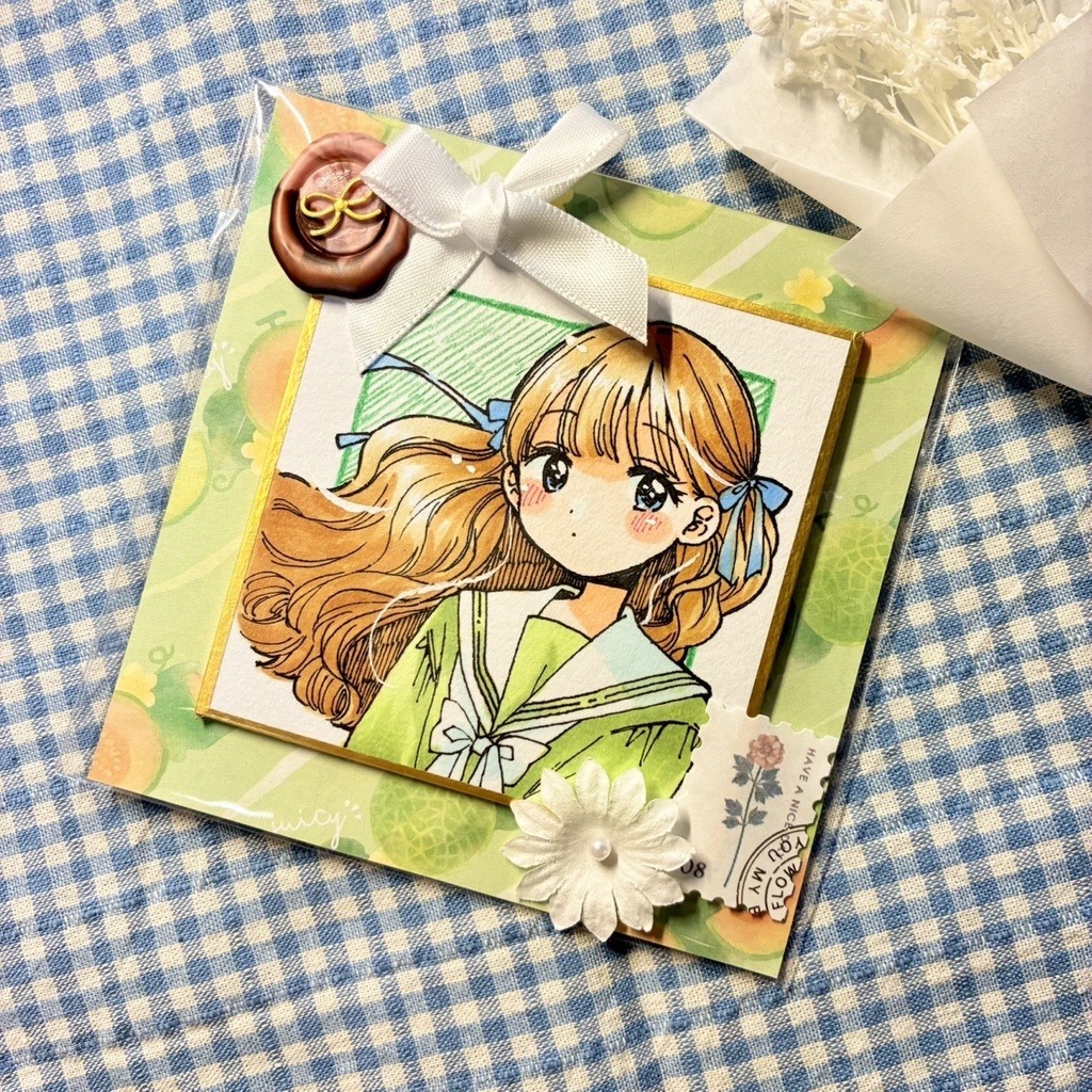 【原画】制服ちゃん豆色紙🌿みどり