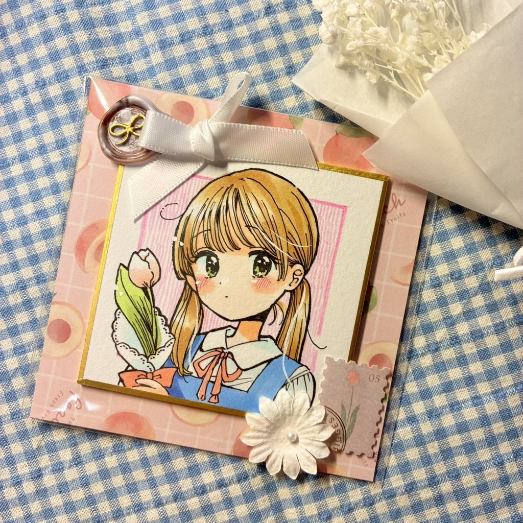 【原画】制服ちゃん豆色紙🌷ピンク