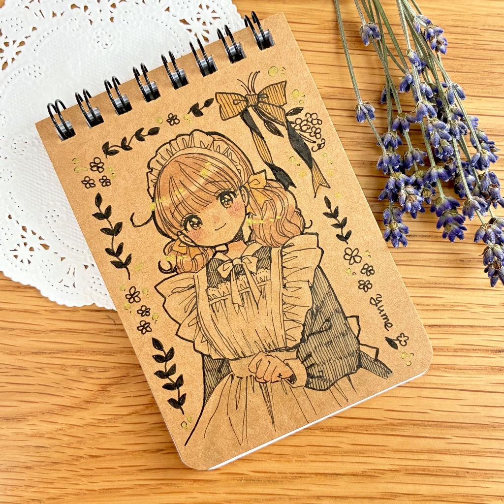 【直筆】手描き表紙のメモ帳🌿ふわ髪メイドさん