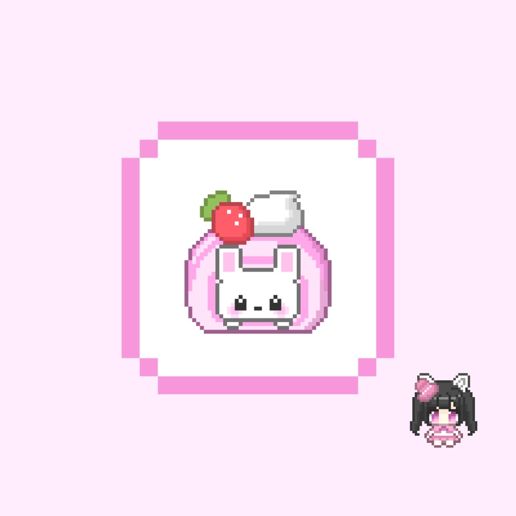 Twitch・YouTube対応 うさぎとロールケーキのカラフルドット絵サブスクバッジ メンバーシップバッジ