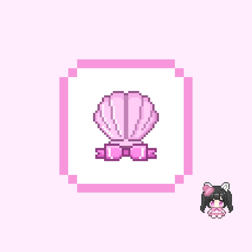 Twitch・YouTube対応 貝殻とリボンのドット絵サブスクバッジ メンバーシップバッジ