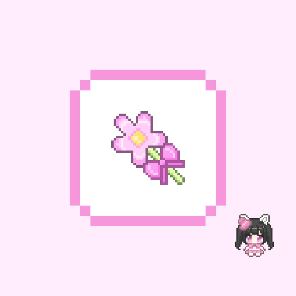 Twitch・YouTube対応 カラフルなリボンとお花のドット絵サブスクバッジ メンバーシップバッジ