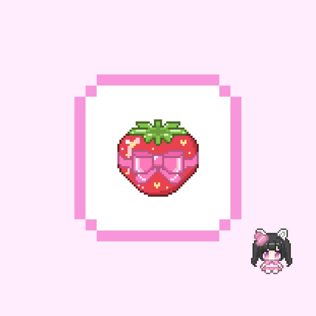 Twitch・YouTube対応 いちごとリボンのかわいいドット絵サブスクバッジ メンバーシップバッジ