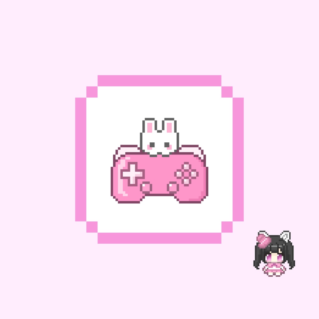Twitch・YouTube対応 うさぎとコントローラーのドット絵サブスクバッジ メンバーシップバッジ