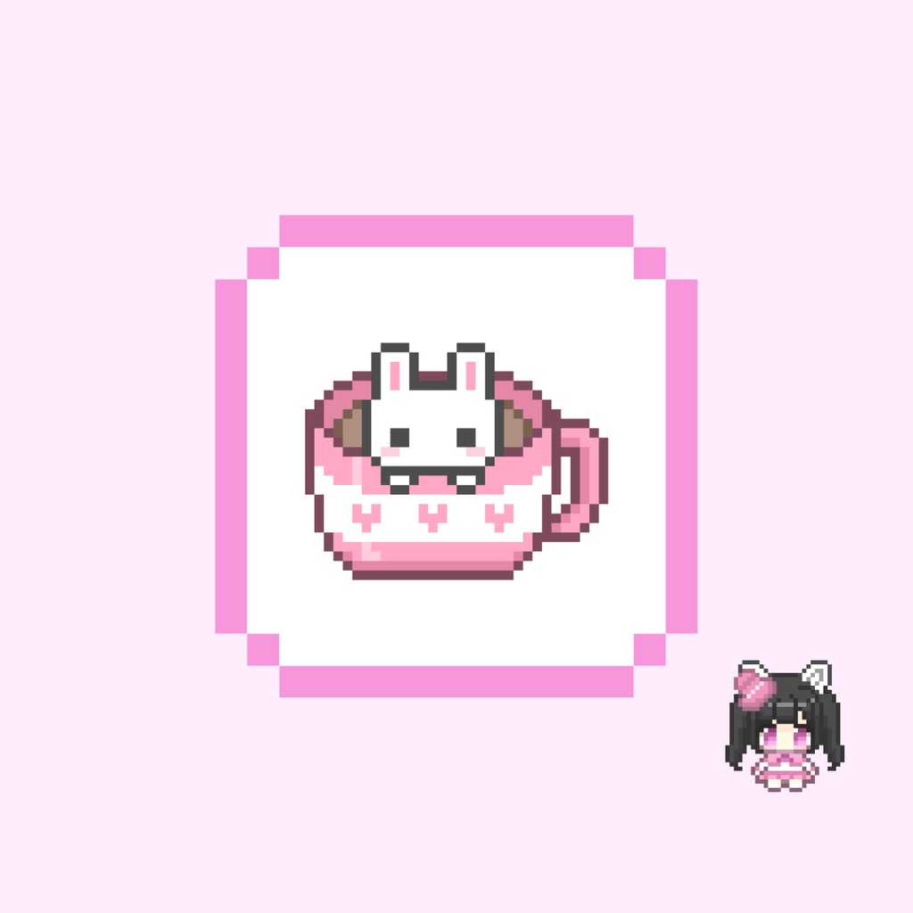 Twitch・YouTube対応 うさぎとコーヒーカップのドット絵サブスクバッジ メンバーシップバッジ